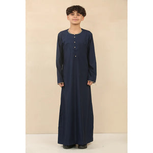OE-300 - Boy's Emirati Omani Thobe Gold Embroidery - Navy - Thobez - 11