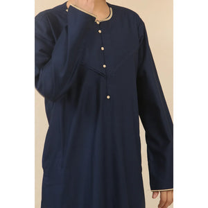 OE-300 - Boy's Emirati Omani Thobe Gold Embroidery - Navy - Thobez - 12