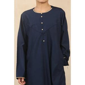 OE-300 - Boy's Emirati Omani Thobe Gold Embroidery - Navy - Thobez - 13