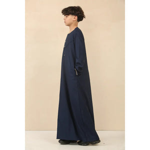 OE-300 - Boy's Emirati Omani Thobe Gold Embroidery - Navy - Thobez - 15
