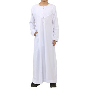 OE-300 - Boy's Emirati Omani Thobe Gold Embroidery - White - Thobez - 1