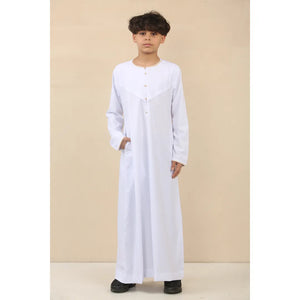 OE-300 - Boy's Emirati Omani Thobe Gold Embroidery - White - Thobez - 3