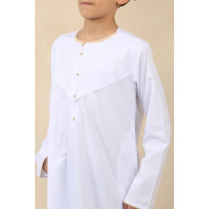 OE-300 - Boy's Emirati Omani Thobe Gold Embroidery - White - Thobez - 4