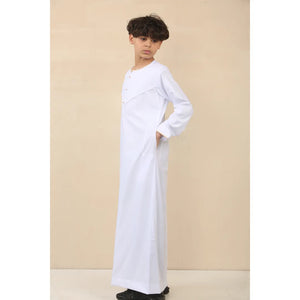 OE-300 - Boy's Emirati Omani Thobe Gold Embroidery - White - Thobez - 6