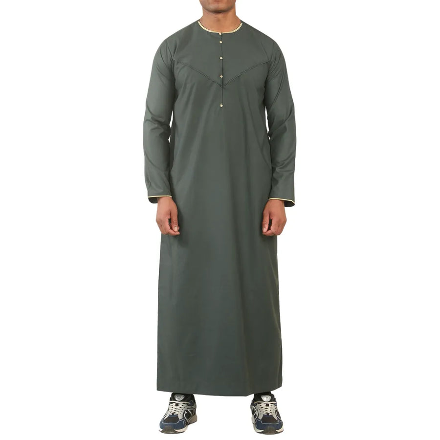 OE-300 - Men's Emirati Omani Thobe Gold Embroidery - Green - Thobez - 1