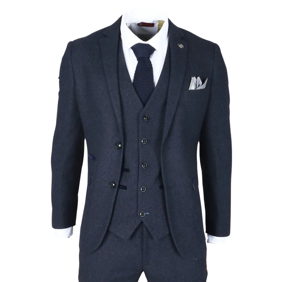Oscar - Traje de tweed de mezcla de lana azul marino de 3 piezas para hombre - Paul Andrew - 1