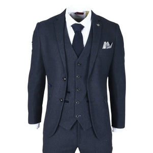 Oscar - Traje de tweed de mezcla de lana azul marino de 3 piezas para hombre - Paul Andrew - 1