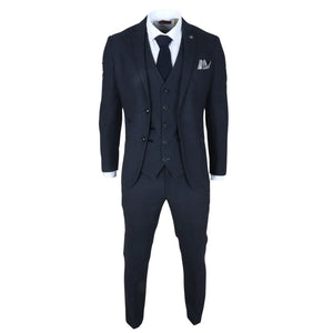 Oscar - Traje de tweed de mezcla de lana azul marino de 3 piezas para hombre - Paul Andrew - 3