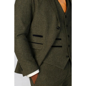 Oscar - Costume 3 pièces en tweed mélangé de laine vert olive pour homme - Paul Andrew - 4
