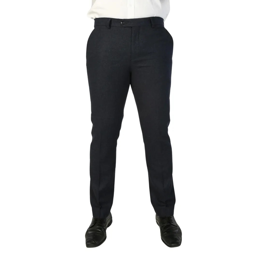 Pantaloni Blu Scuro da Uomo Misto Lana Tweed su Misura Formali - Paul Andrew - 1