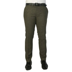 Oscar - Pantalon en tweed en laine mélangée vert olive pour homme