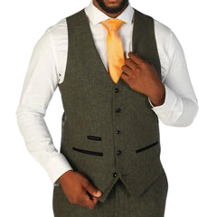 Oscar - Gilet en tweed mélangé de laine vert olive pour homme