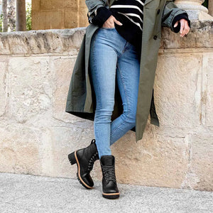 Padma B11 - Women's Black Block Heel Leather Ankle Boots - Panama Jack - 7
