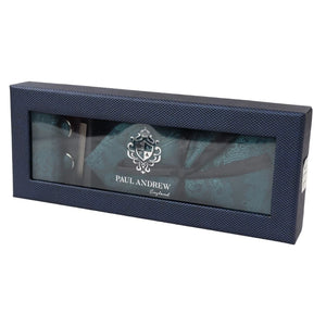 Paisley Neck Tie Gift Set Pocket Square Cuff Links Floral Satin - Green - Paul Andrew - 28