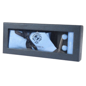 Paisley Neck Tie Gift Set Pocket Square Cuff Links Floral Satin - Sky Blue - Paul Andrew - 34