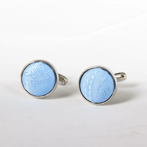 Paisley Neck Tie Gift Set Pocket Square Cuff Links Floral Satin - Sky Blue - Paul Andrew - 35