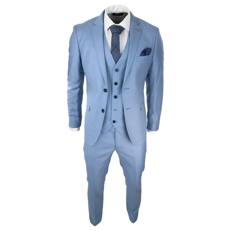 Paul Andrew Charles Men's Light Blue 3 Piece Plain Suit - Paul Andrew - 1
