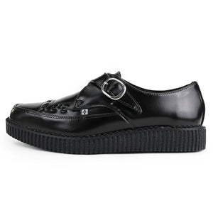 Zapatos Creeper Puntiagudos Piel Negra Hebilla De Monje Plataforma - TUK - 3
