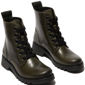 RAGI539FLY - Women's Lace Up Rug Leather Ankle Boots - Green - Fly London - 6