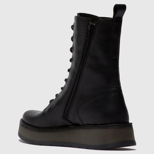RAMI043FLY - Women's Wedge Heel Lace Up Leather Ankle Boots - Black - Fly London - 15