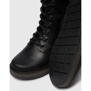 RAMI043FLY - Women's Wedge Heel Lace Up Leather Ankle Boots - Black - Fly London - 16