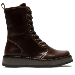 RAMI043FLY - Women's Wedge Heel Lace Up Leather Ankle Boots - Brown - Fly London - 5