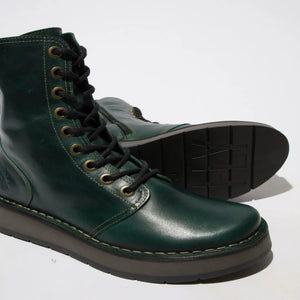 RAMI043FLY - Women's Wedge Heel Lace Up Leather Ankle Boots - Green - Fly London - 4