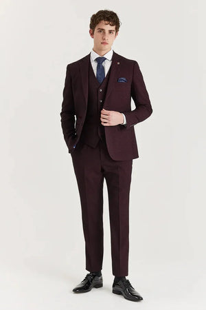 Regent - Costume pour homme en 3 pièces Prince de Galles à carreaux couleur vin - Paul Andrew - 2
