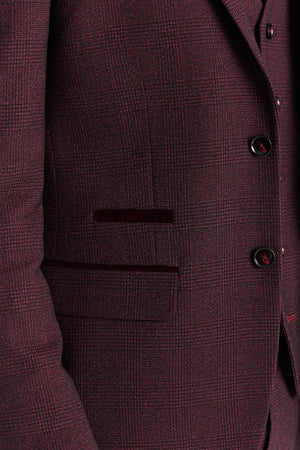 Regent - Costume pour homme en 3 pièces Prince de Galles à carreaux couleur vin - Paul Andrew - 3