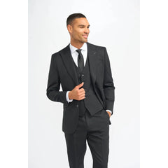 Roberto - Czarna marynarka męska Tailored Fit w subtelne prążki