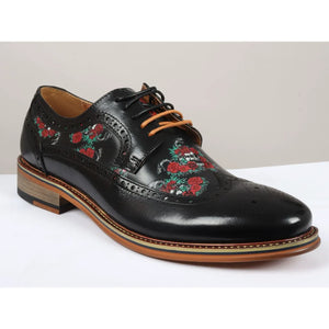 Ross - Buty brogsy męskie czarne w kwiatowo-czaszkowy nadruk skórzane oxfordowe - Czarny - Justin Reess - 3