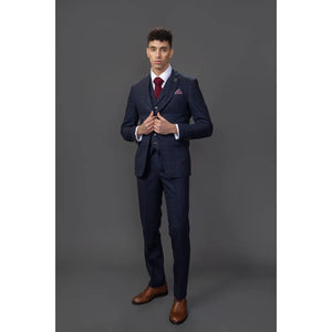 Ryan - Traje ajustado de tweed azul marino de 3 piezas para hombre - Robert Simon - 2
