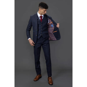 Ryan - Traje ajustado de tweed azul marino de 3 piezas para hombre - Robert Simon - 7