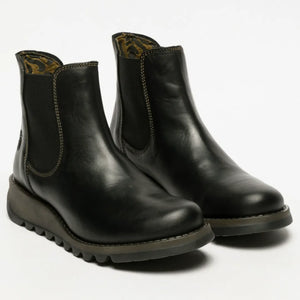 SALV195 - Women's Wedge Heel Leather Chelsea Ankle Boots - Black - Fly London - 10