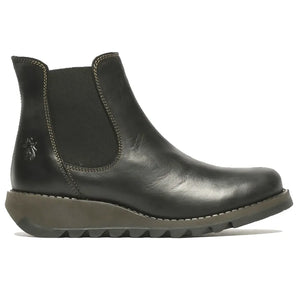 SALV195 - Women's Wedge Heel Leather Chelsea Ankle Boots - Black - Fly London - 9