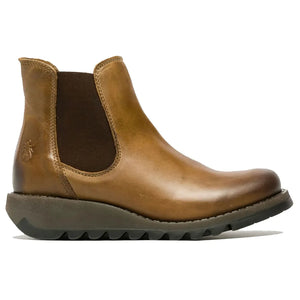 SALV195 - Women's Wedge Heel Leather Chelsea Ankle Boots - Camel - Fly London - 16