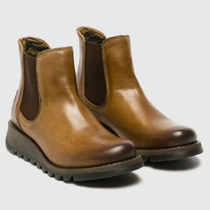 SALV195 - Women's Wedge Heel Leather Chelsea Ankle Boots - Camel - Fly London - 17