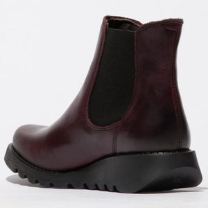 SALV195 - Women's Wedge Heel Leather Chelsea Ankle Boots - Wine - Fly London - 7