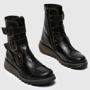 SCOP110FLY - Women's Buckle Strap Leather Biker Ankle Boots - Fly London - 2