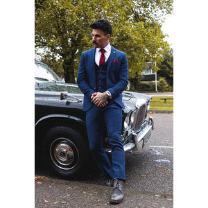 Herren Blau 3 Teilig Anzug Herringbone Tweed Überprüft Formal Kleid Anzüge - Paul Andrew - 2