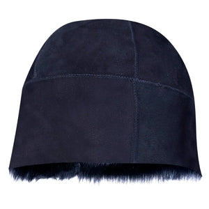 Czapka beanie Toscana z owczej skóry z podszyciem z futerka okrągły kapelusz kubełkowy - Infinity Leather - 2