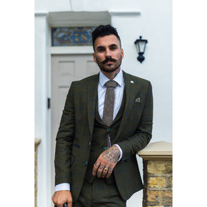 STZ71 - Men's 3 Piece Suit Wool Tweed Green Blue Brown Check 1920s Gatsby Formal Dress Suits - TruClothing.com - 2