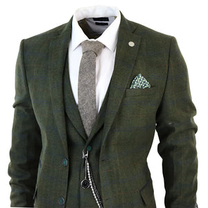STZ71 - Men's 3 Piece Suit Wool Tweed Green Blue Brown Check 1920s Gatsby Formal Dress Suits - TruClothing.com - 4