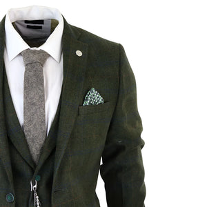 STZ71 - Men's 3 Piece Suit Wool Tweed Green Blue Brown Check 1920s Gatsby Formal Dress Suits - TruClothing.com - 5