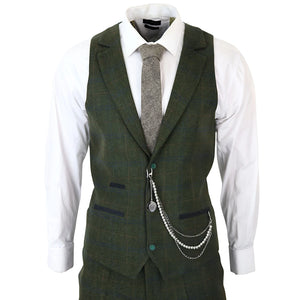 STZ71 - Men's 3 Piece Suit Wool Tweed Green Blue Brown Check 1920s Gatsby Formal Dress Suits - TruClothing.com - 6