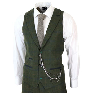 STZ71 - Men's 3 Piece Suit Wool Tweed Green Blue Brown Check 1920s Gatsby Formal Dress Suits - TruClothing.com - 7