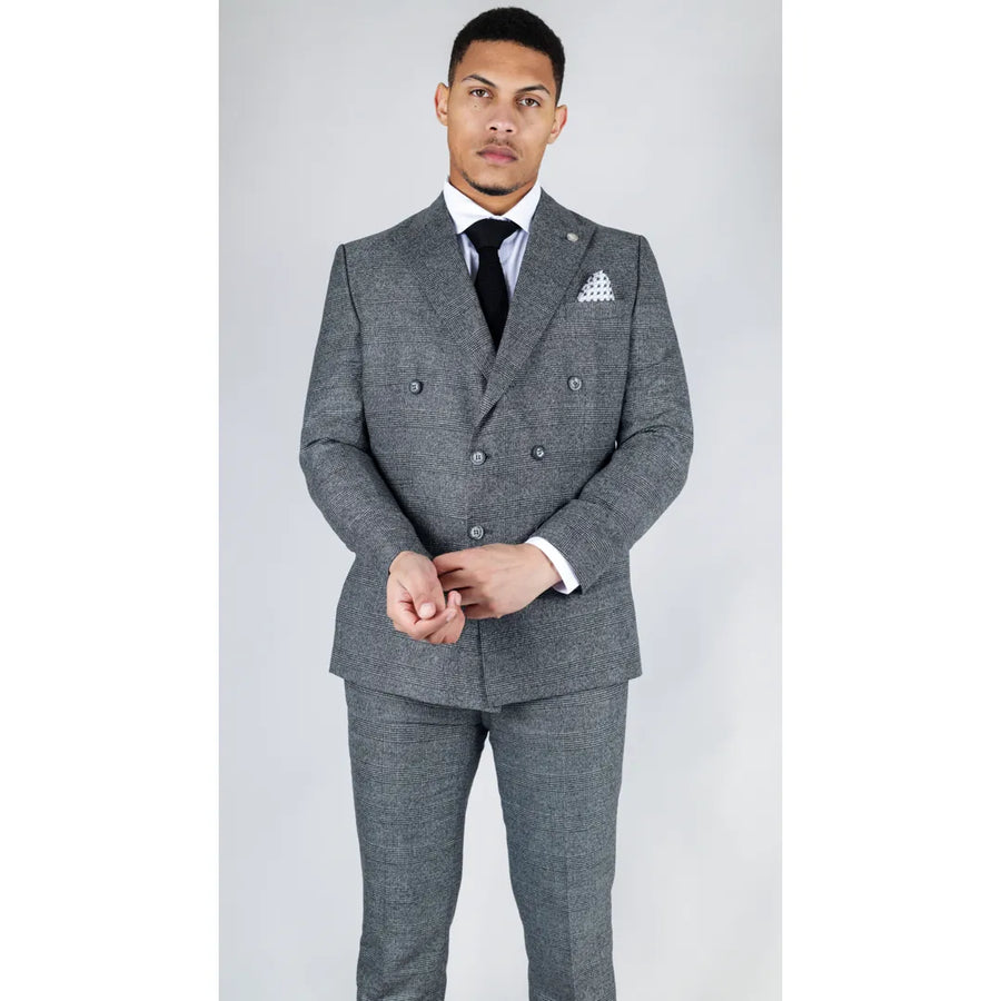 STZ90 - Men's Grey Double Breasted 2 Piece Suit - TruClothing.com - 1