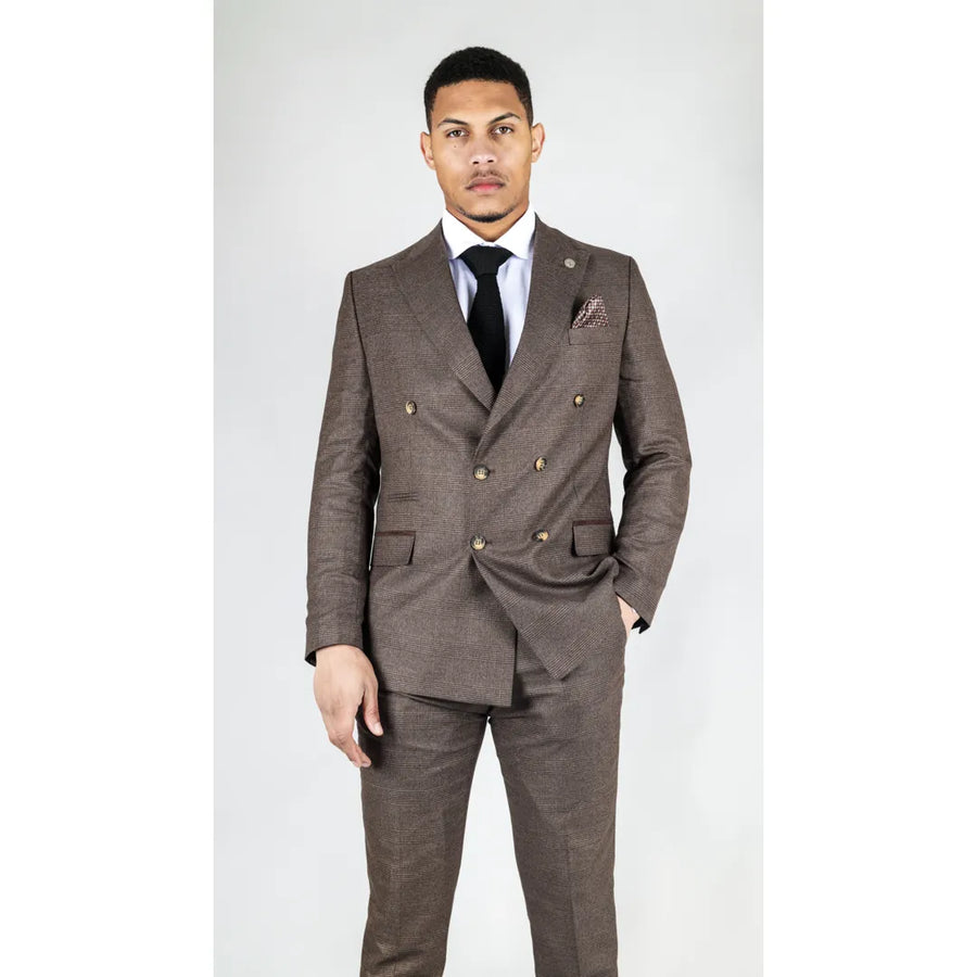 STZ92 - Men's Brown Double Breasted 2 Piece Suit - TruClothing.com - 1