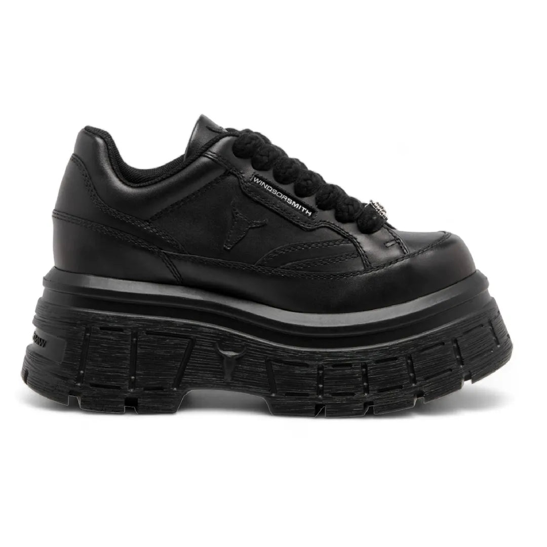 Swerve - Women's Chunky Lace Up Leather Sneakers - Black - Windsorsmith - 1
