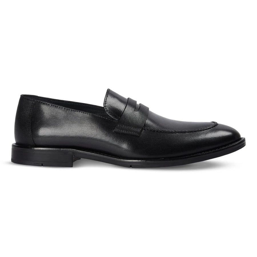 Ted - Men's Black Classic Moc Toe Leather Penny Loafers - Paul Andrew - 1
